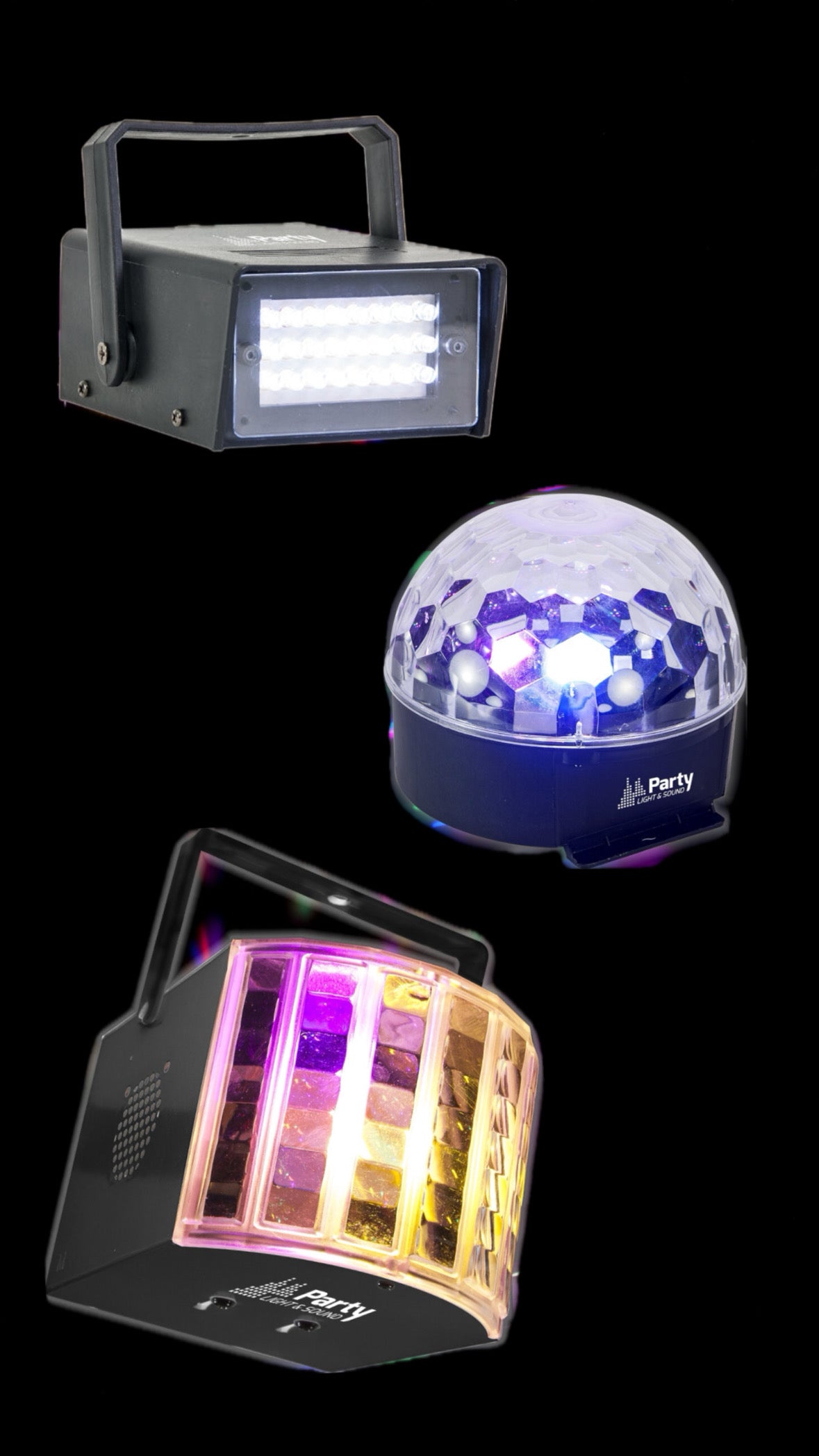 PACK PARTY® 3PCS LED LIGHT SET DERBY + STROBE + ASTRO